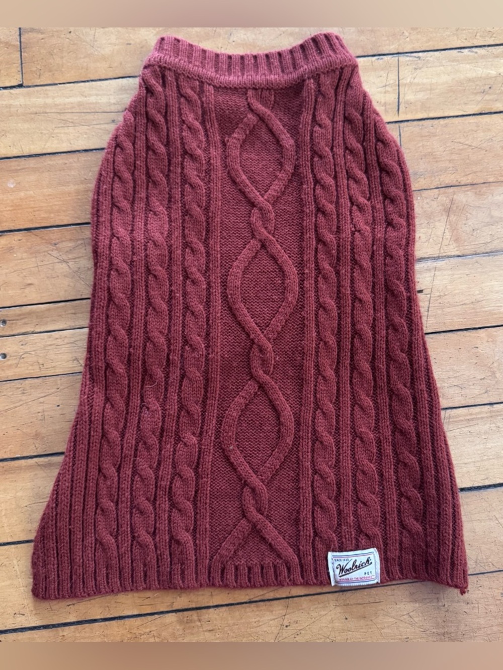 Woolrich Small burnt orange Blue Cable Knit dog Sweater pet